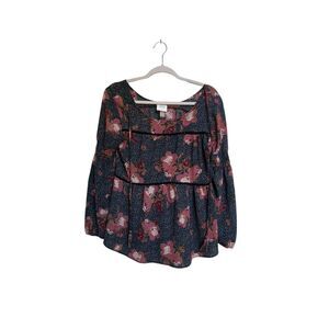 Knox Rose Blouse Peasant‎ Cottage Prairie Floral Boho Smocked Sleeve Size Medium